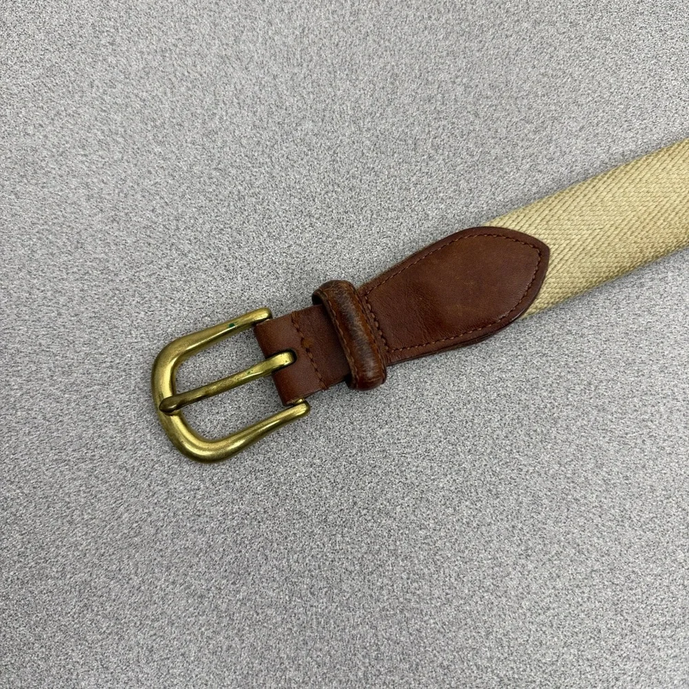 Coach Belt Mens 30 Tan Brown Woven Cotton Leather Trim Brass Surcingle 3880